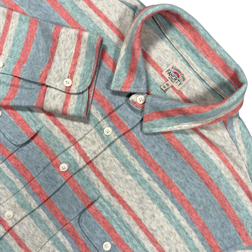 Faherty Legend Sweater Shirt Mens XXL Coral Reef Multi Stripe Knit Long Sleeve